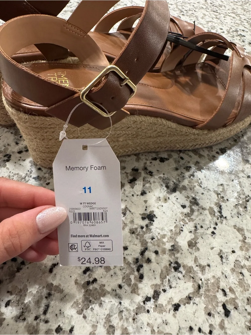 Time and Tru Tan Espadrille Wedge Sandals with Ankle Strap